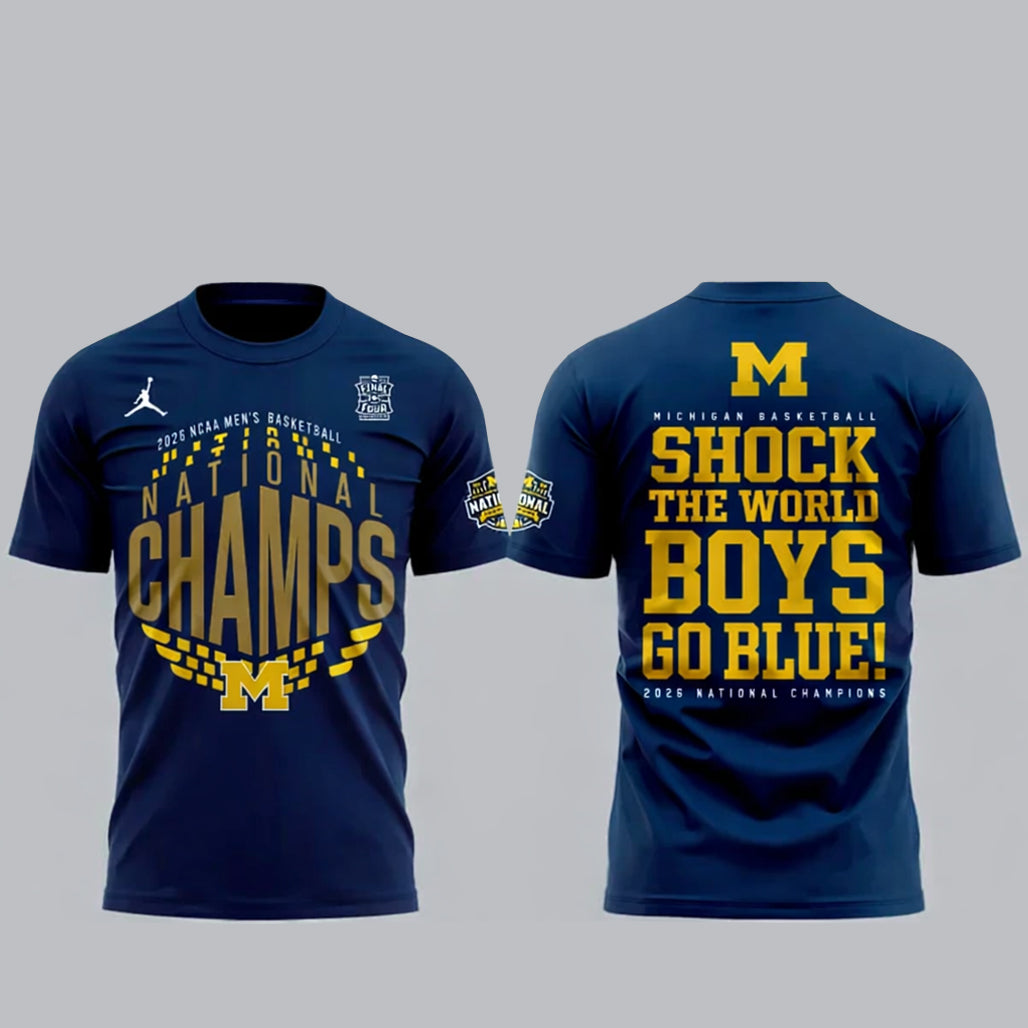 Michigan Wolverines NCAA Men’s Basketball National Champions 2026 Shock The World Boys Go Blue! Shirt