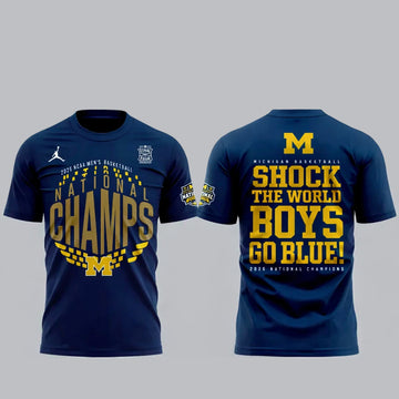 Michigan Wolverines NCAA Men’s Basketball National Champions 2026 Shock The World Boys Go Blue! Shirt