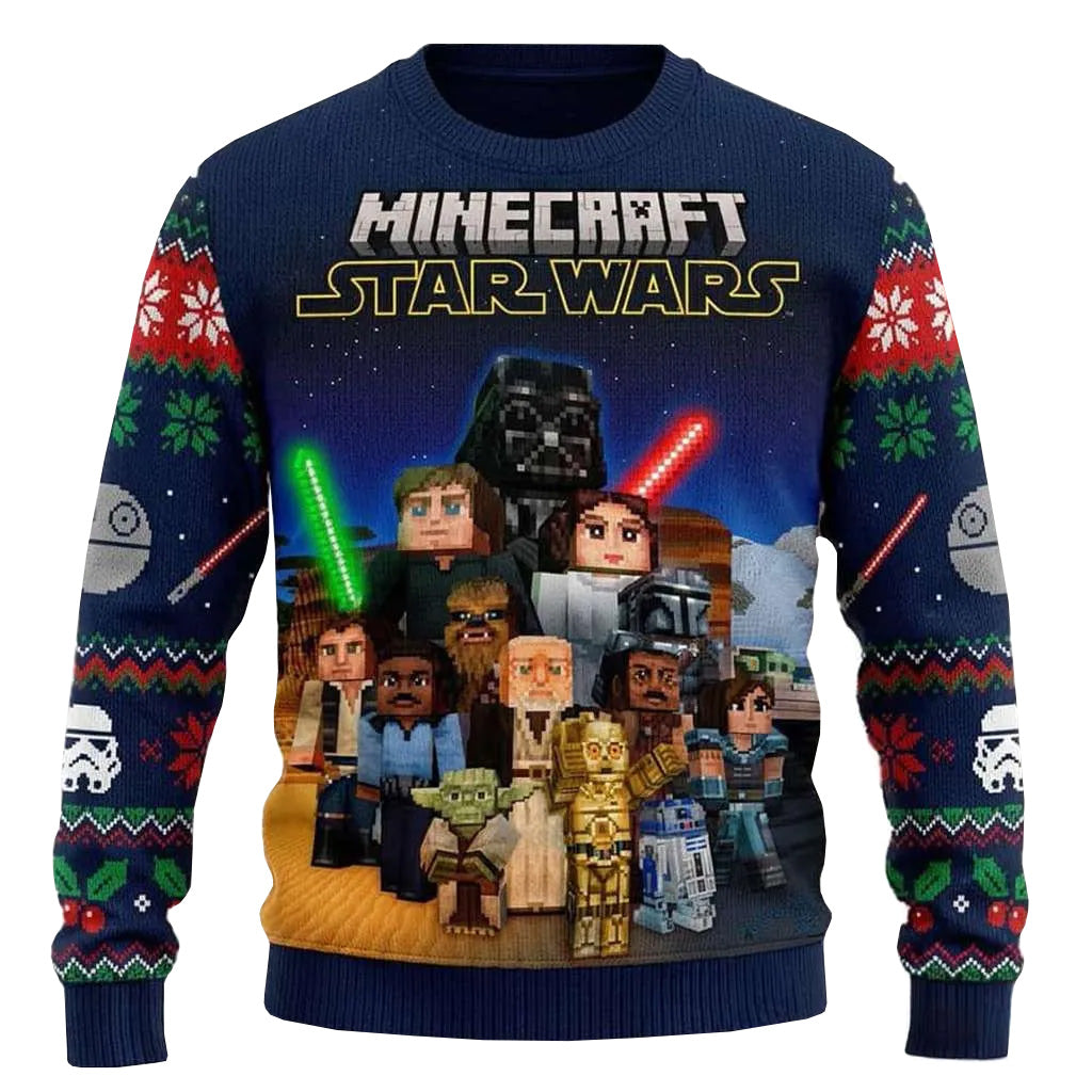 Minecraft x Star Wars All Characters Ugly Christmas Sweater 2026 for Minecraft and Star Wars Fans