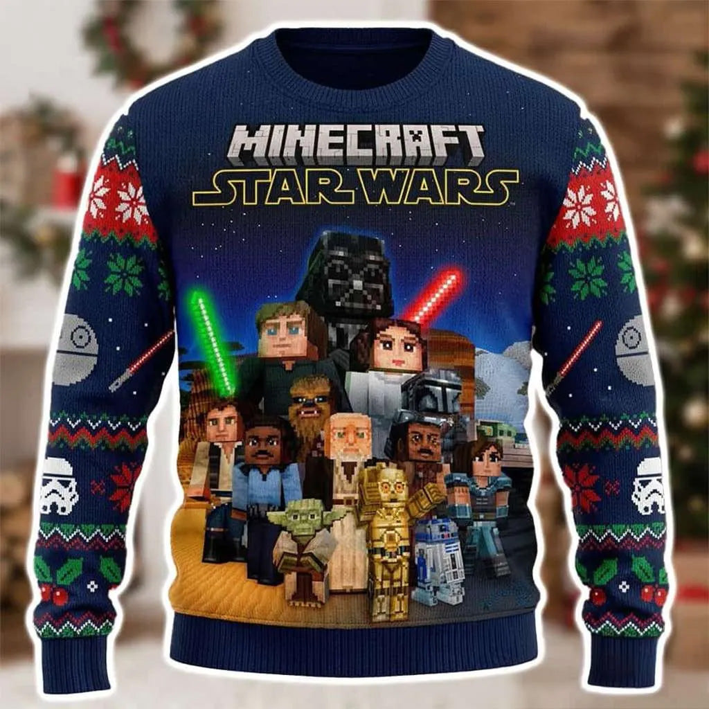 Minecraft x Star Wars All Characters Ugly Christmas Sweater 2026 for Minecraft and Star Wars Fans