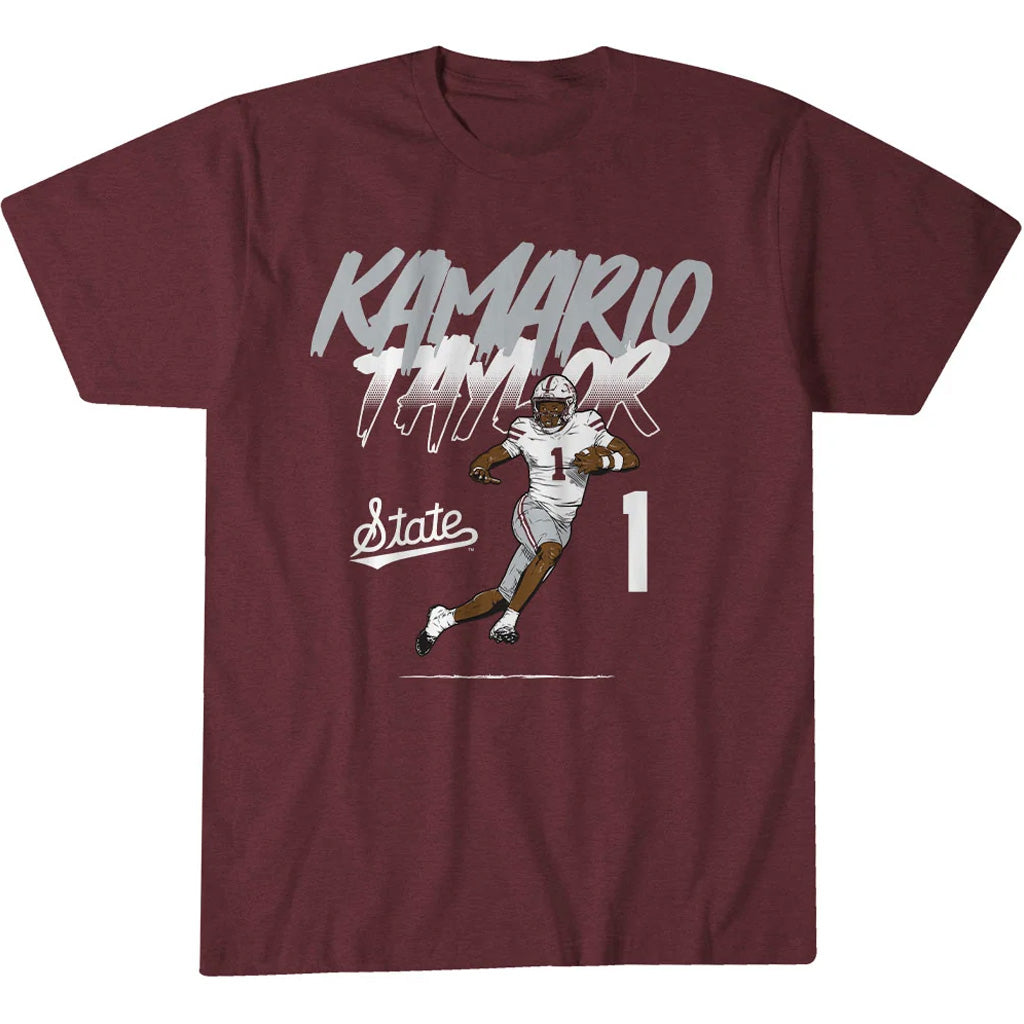 Mississippi State Football Kamario Taylor Name Number Pose Graphic Shirt for College Football Fans