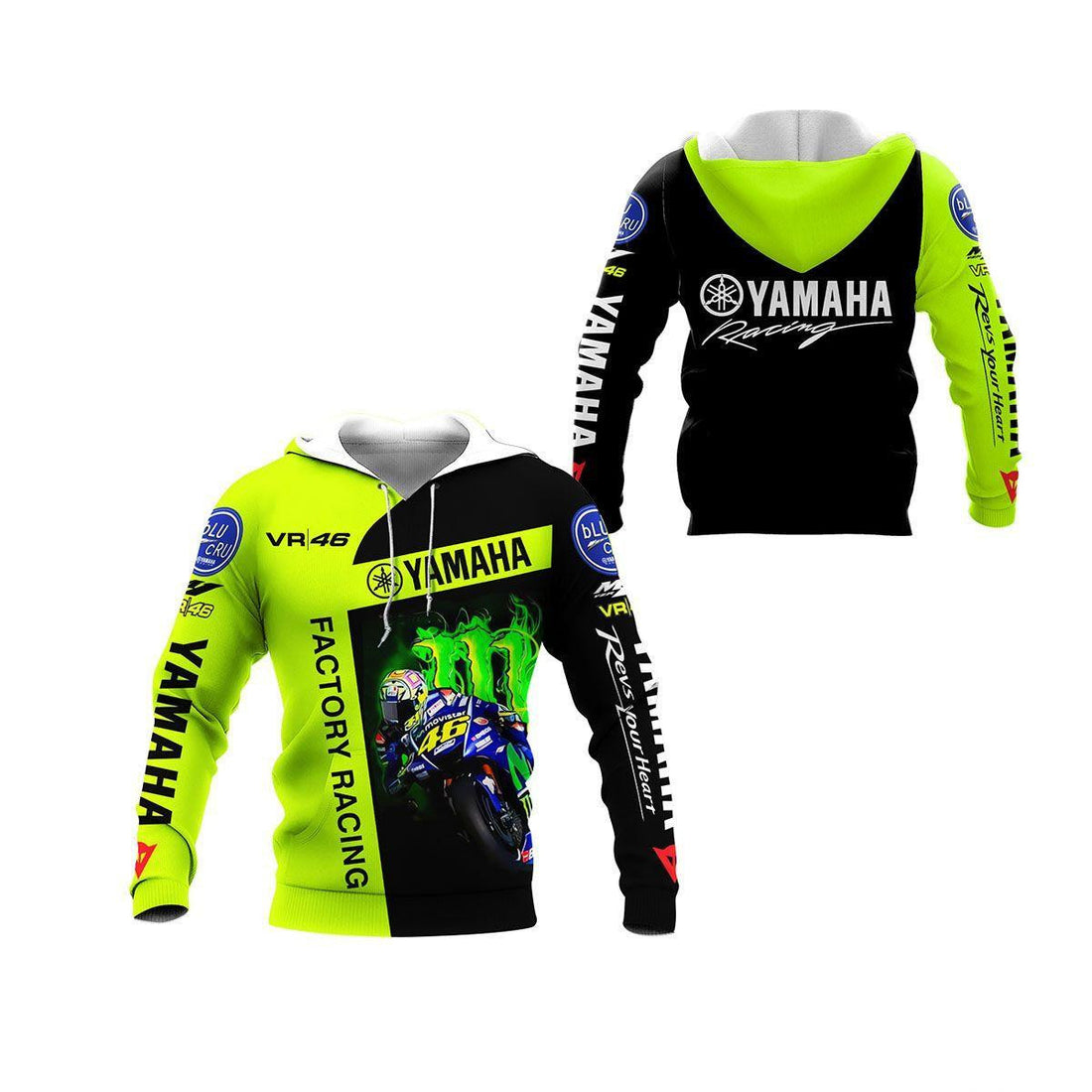 Motogp Yamaha Factory Racing Valentino Rossi Vr46 All Over Print Hoodie, Zip Hoodie 96