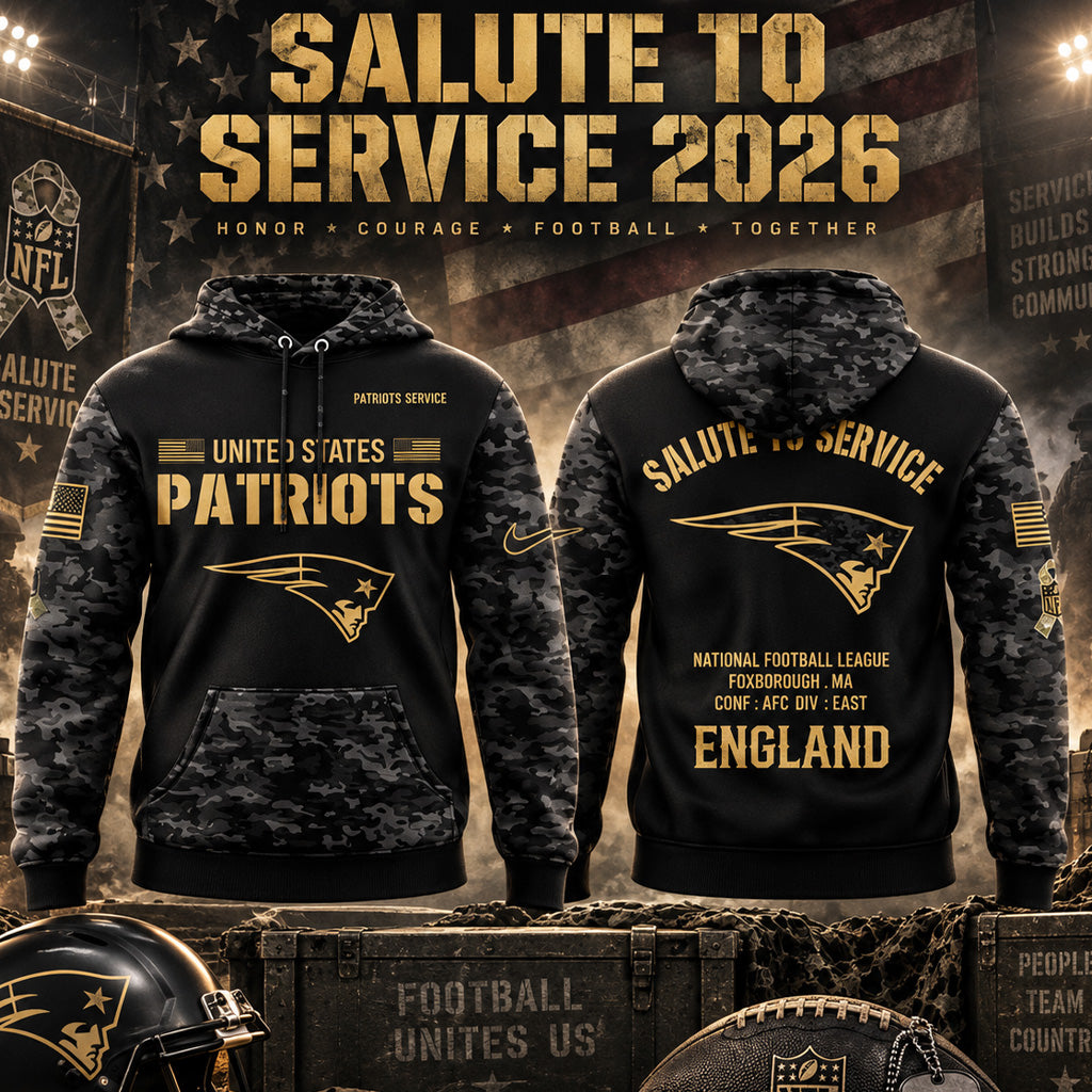 New England Patriots Salute To Service 2026 Black Camo Graphic Hoodie Version 1 for Football Fans