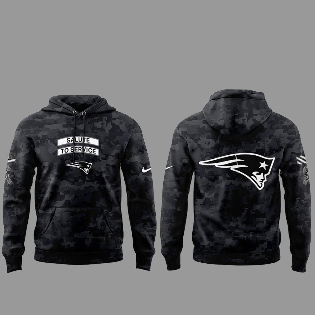 New England Patriots Salute To Service 2026 Black Camo Graphic Hoodie Version 2 for Football Fans