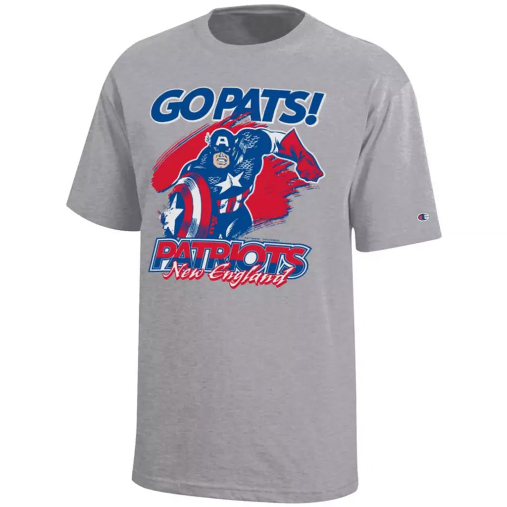 New England Patriots x Captain America 2026 Go Pats! Graphic Shirt for Football and Marvel Fans