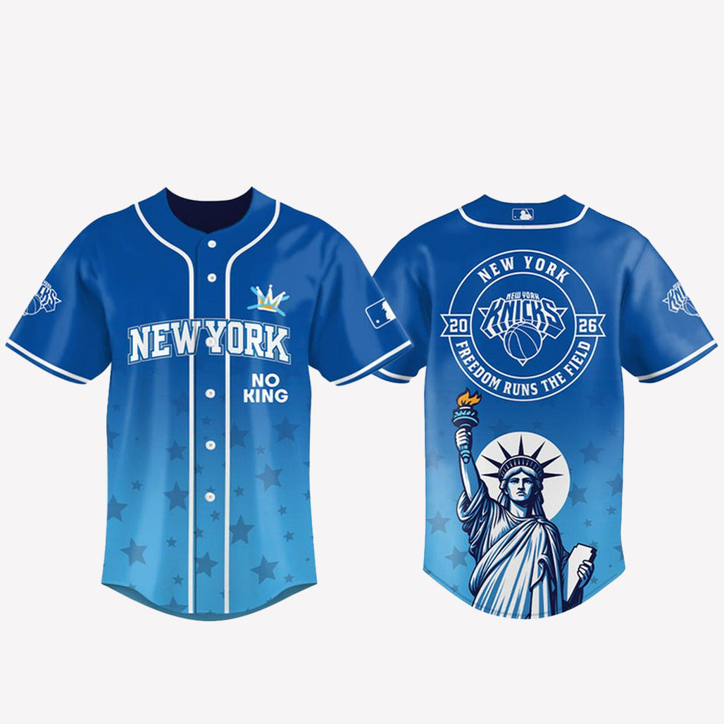 New York Knicks 2026 No Kings Freedom Runs The Field Baseball Jersey