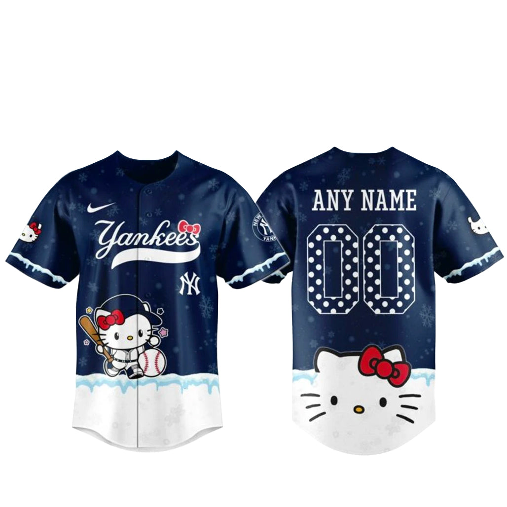 New York Yankees x Hello Kitty Night Custom Name and Number Baseball Jersey
