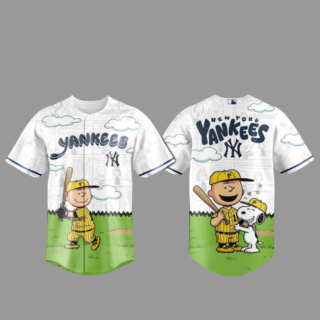 New York Yankees x Peanuts Gang Cartoon Baseball Jersey