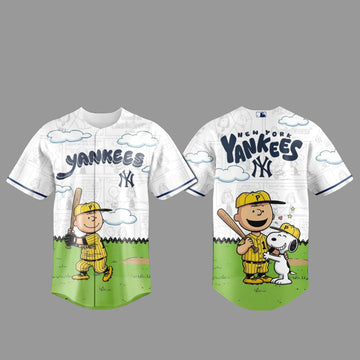 New York Yankees x Peanuts Gang Cartoon Baseball Jersey