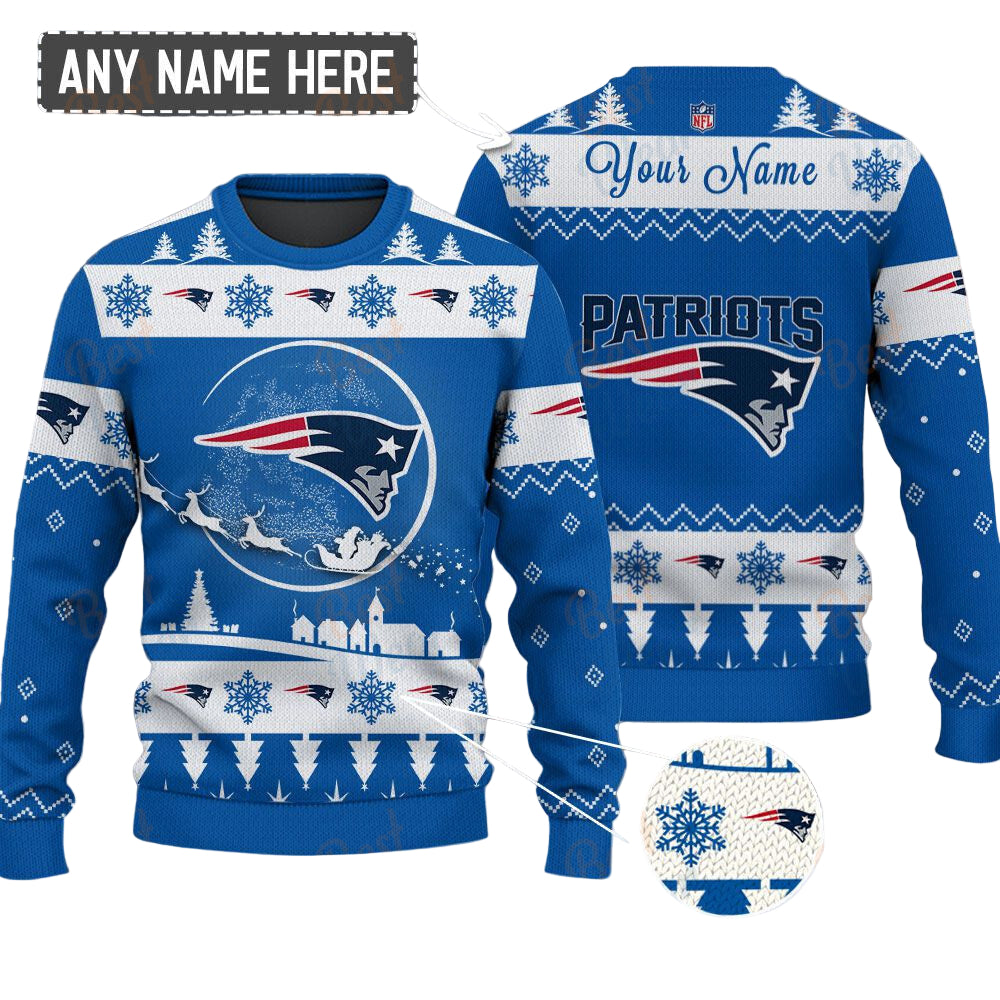 New England Patriots NFL Ugly Christmas Sweater - Name Customized