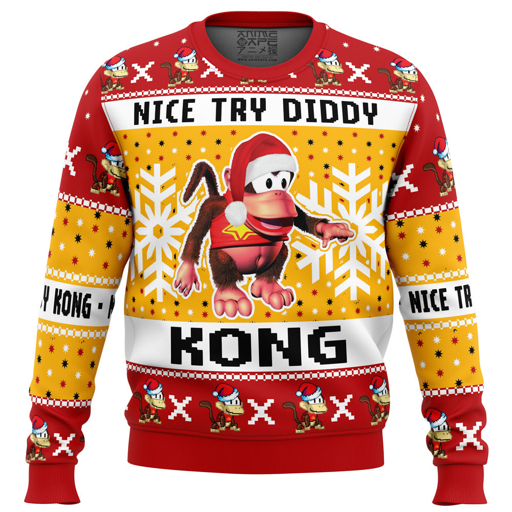 Nice Try Diddy Kong Meme Donkey Kong Ugly Christmas Sweater