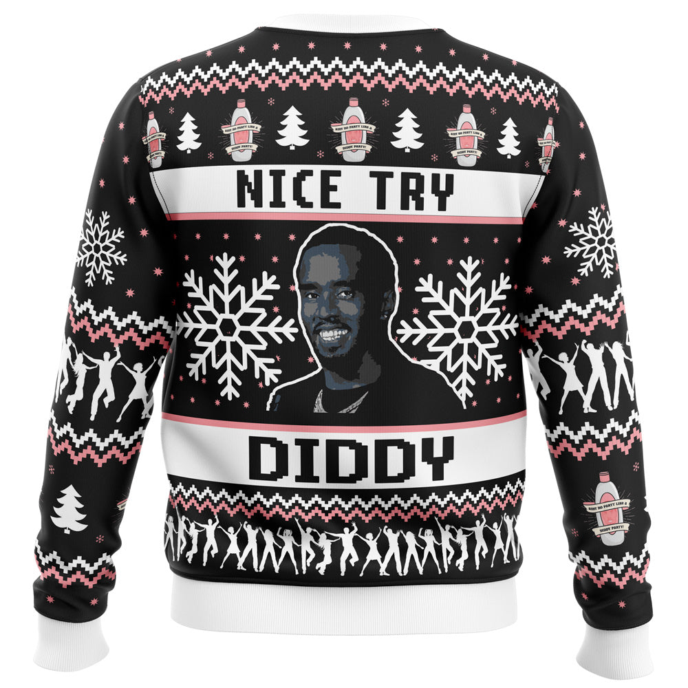 Nice Try Diddy Meme Ugly Christmas Sweater