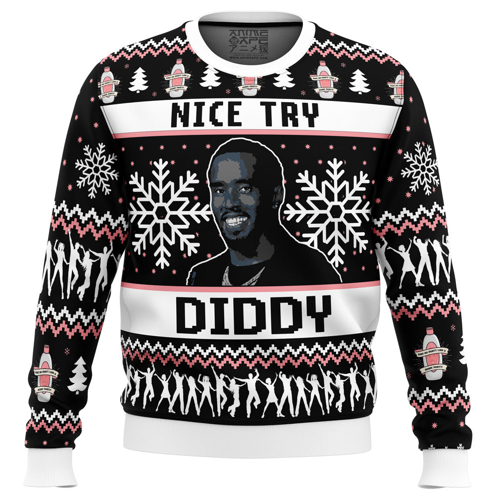 Nice Try Diddy Meme Ugly Christmas Sweater
