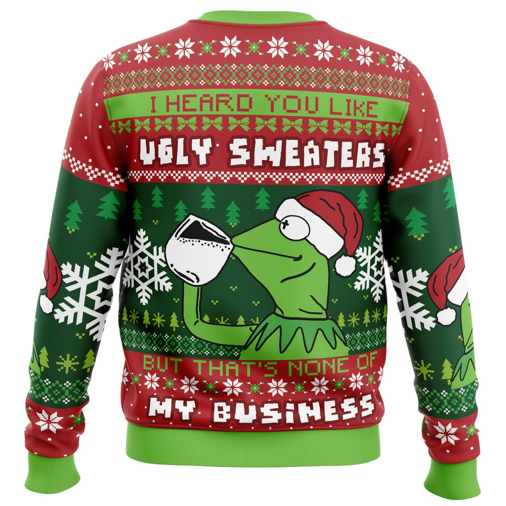 None Of My Business Kermit the Frog Ugly Christmas Sweater