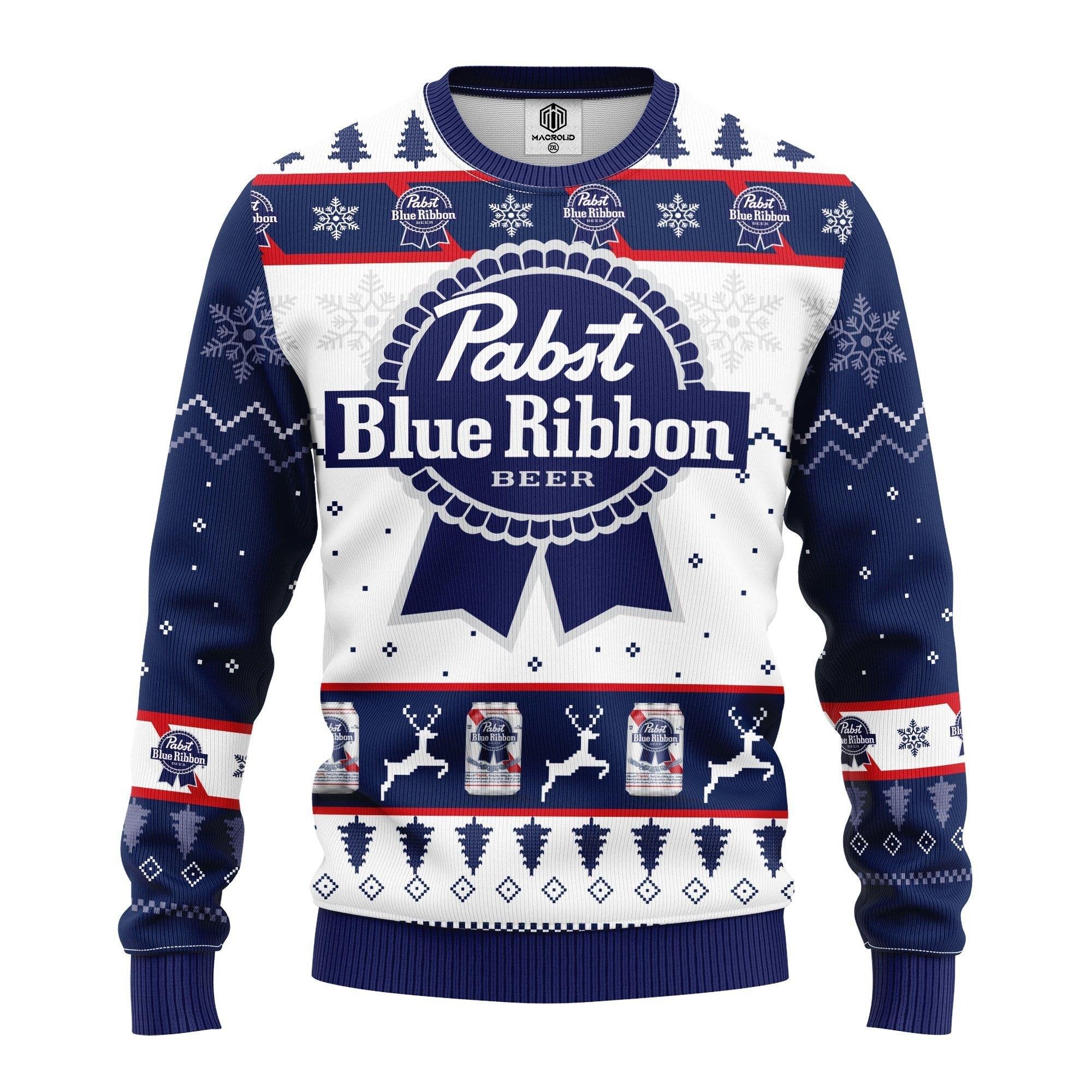 Pabst Blue Ribbon Beer Ugly Christmas Sweater 3012