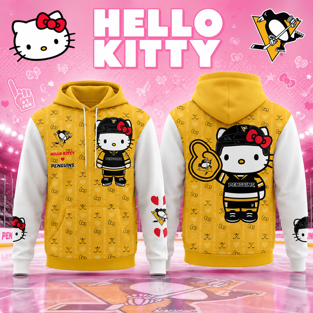 Pittsburgh Penguins x Hello Kitty Night 2026 Graphic Shirt for Hockey and Hello Kitty Fans