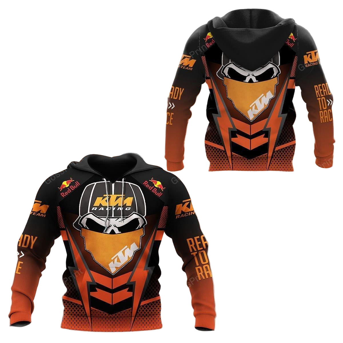 Red Bull Ktm Racing, Ktm Racing Team Skull, Ready To Race All Over Print Hoodie, Zip Hoodie 55