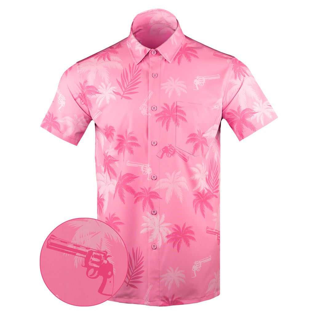 Retro City Pink Button Down Shirt Tactical Shirt Hawaii Style Best Presents For Friends -WearandDecor
