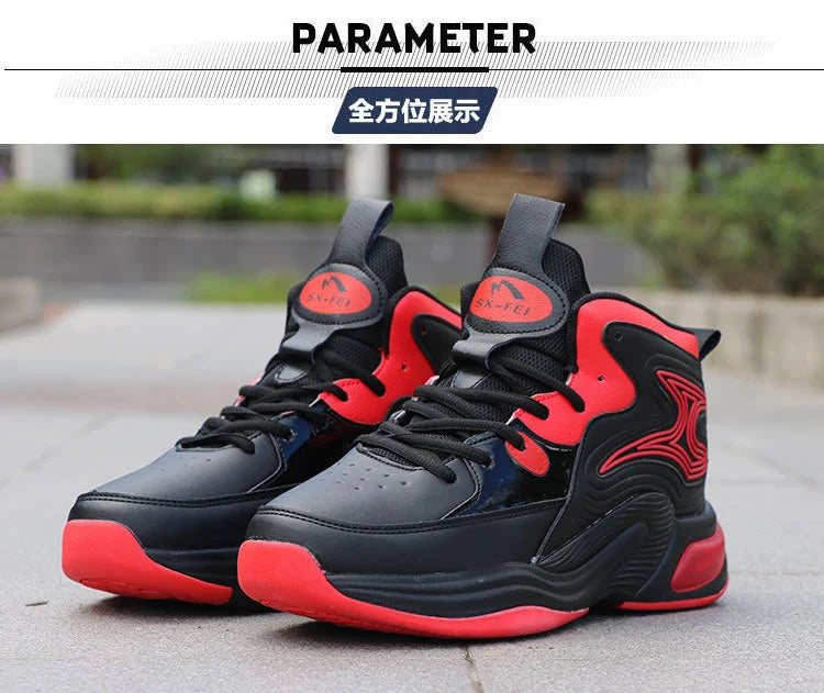 Men’s High-Top Basketball Shoes – Leather, Non-Slip, Cushioned Outdoor Sneakers