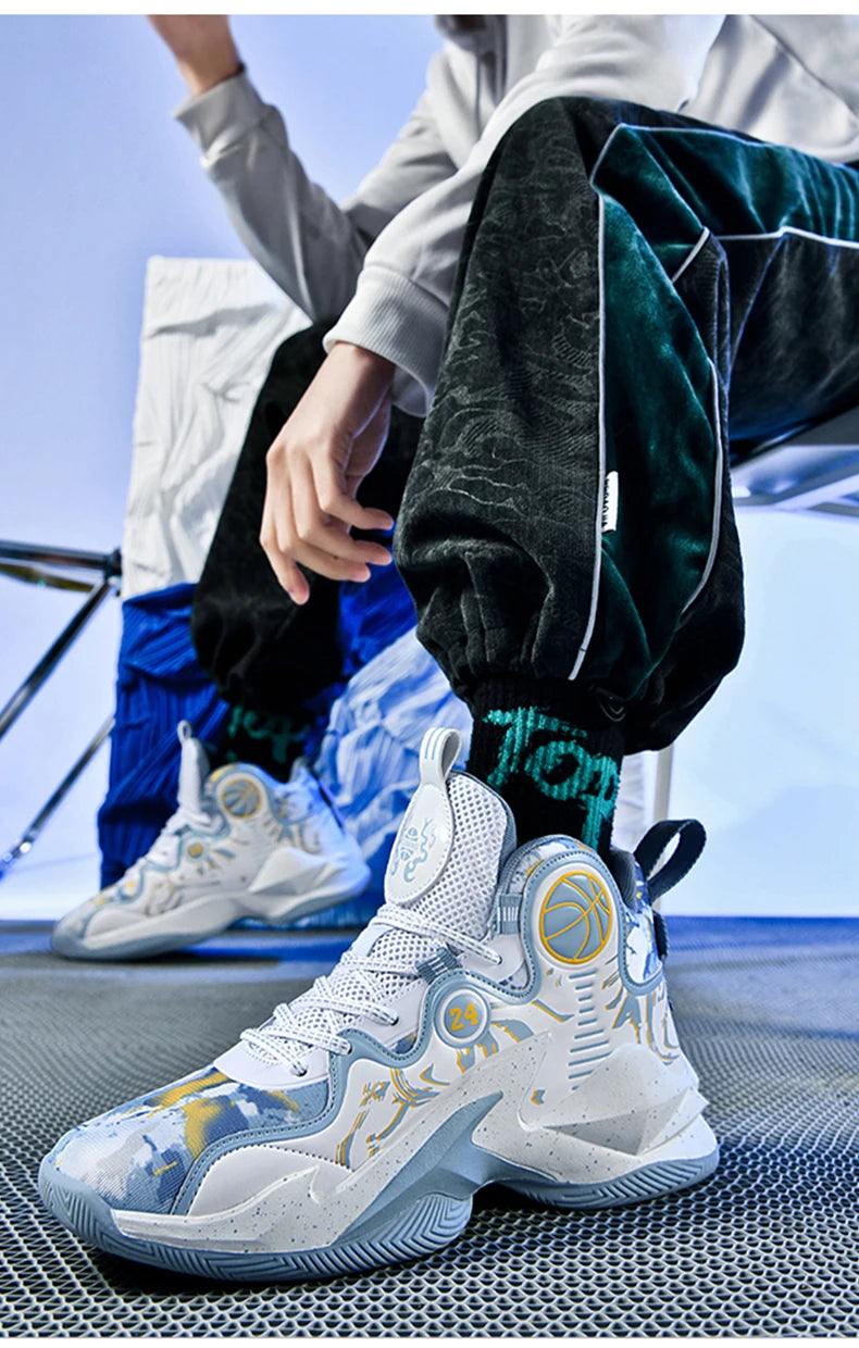 Men’s Basketball Shoes – Non-Slip, Breathable Outdoor Sneakers with Graffiti Design