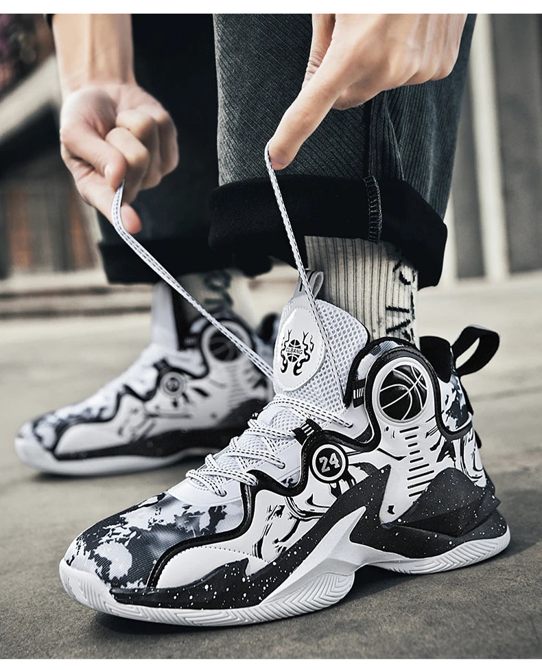 Men’s Basketball Shoes – Non-Slip, Breathable Outdoor Sneakers with Graffiti Design