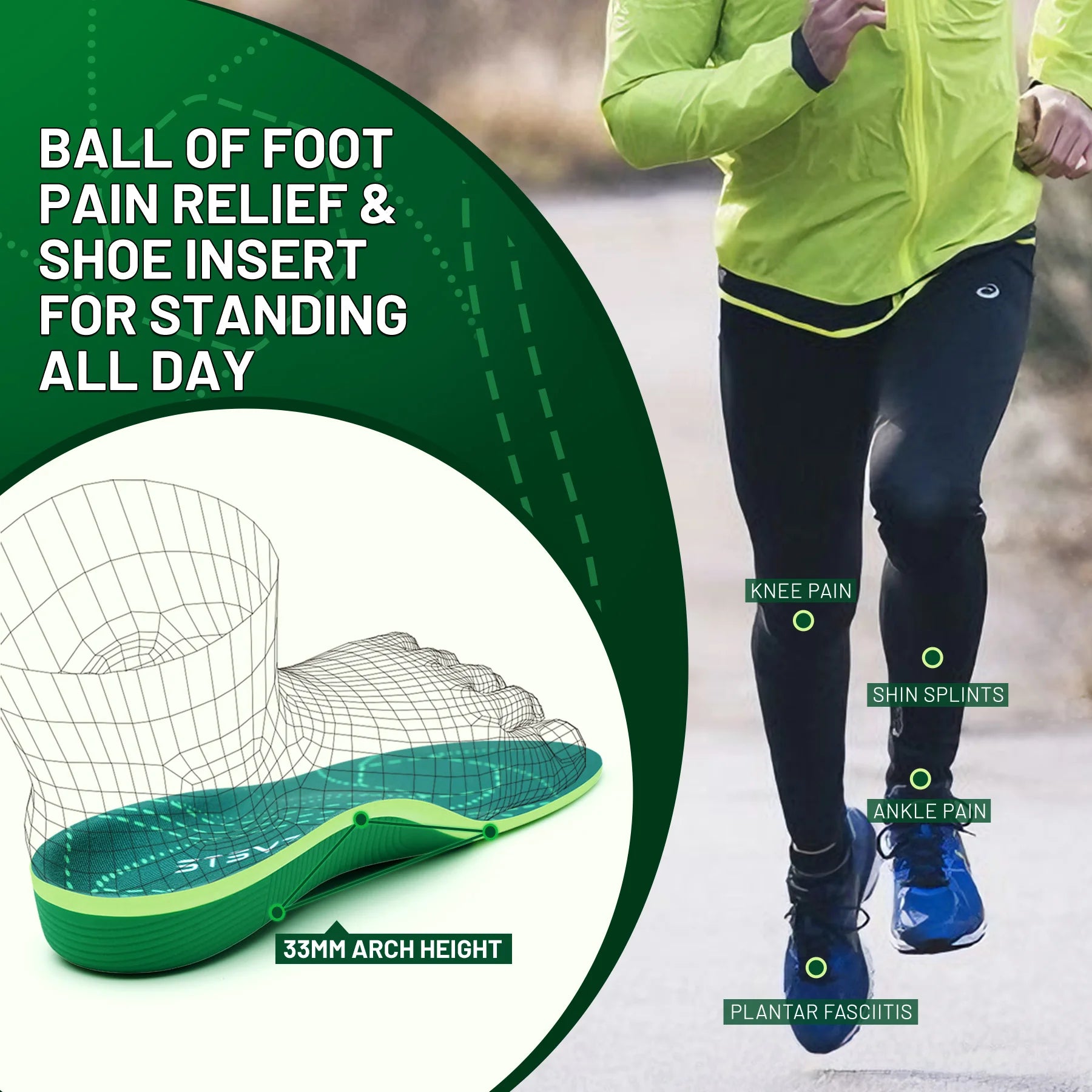 Plantar Fasciitis Relief Orthopedic Sport Insole Flat Foot High Arch Support Men Women Work Orthotic Insert Shoe Sneaker Sole