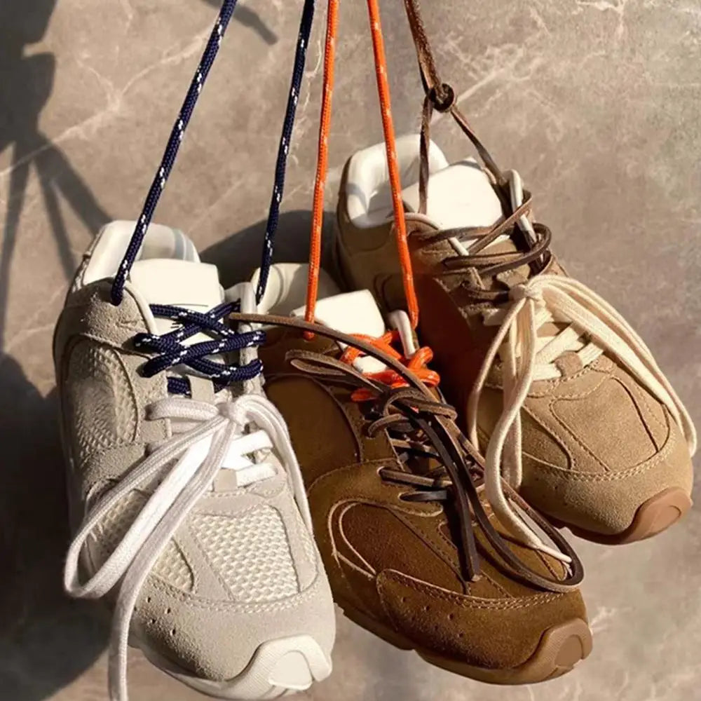Individual Shoes Laces 4 Pcs Vintage Miu Round Flat Leather Combination DIY Sports Shoelaces Vintage DE Training Shoelaces