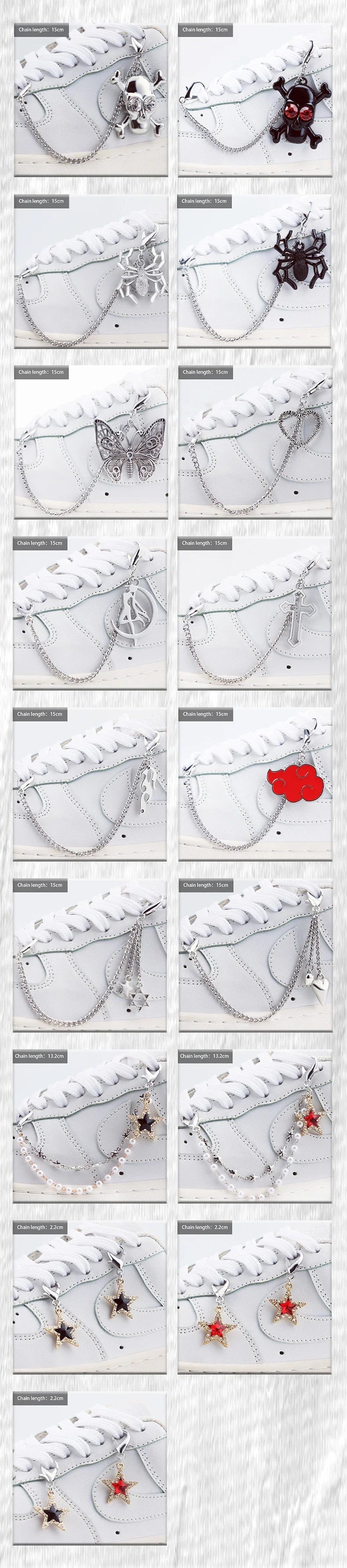 1PCS DIY Heart Star Pearl Shoe Chain Punk Original Detachable Studded Pentagram Shoe Accessories Jewelry Penda