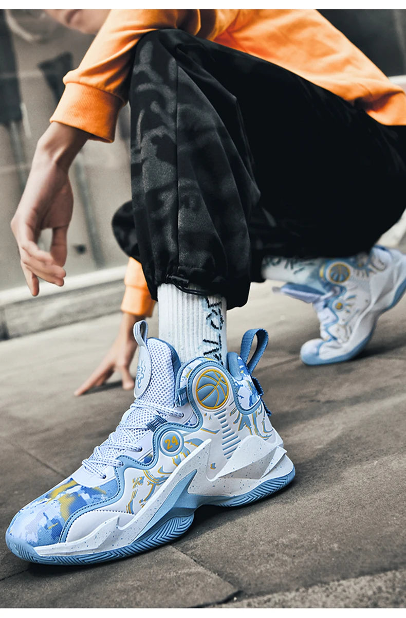 Men’s Basketball Shoes – Non-Slip, Breathable Outdoor Sneakers with Graffiti Design