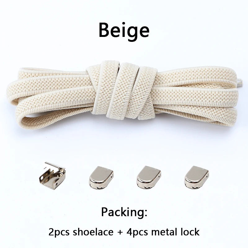 4Pcs No Tie Shoelaces Metal Buckles Elastic for Sneakers One Size Fits All Adult Quick Laces Lazy Sport Rubber Shoestrings