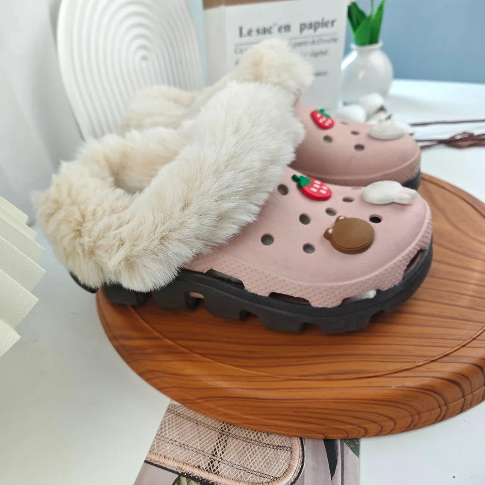 Pair Hole Shoes Plush Liner Winter Warm Inserts for Slippers Shoe Covers Soft Thickened Fur Lining Detachable Shoe Pads