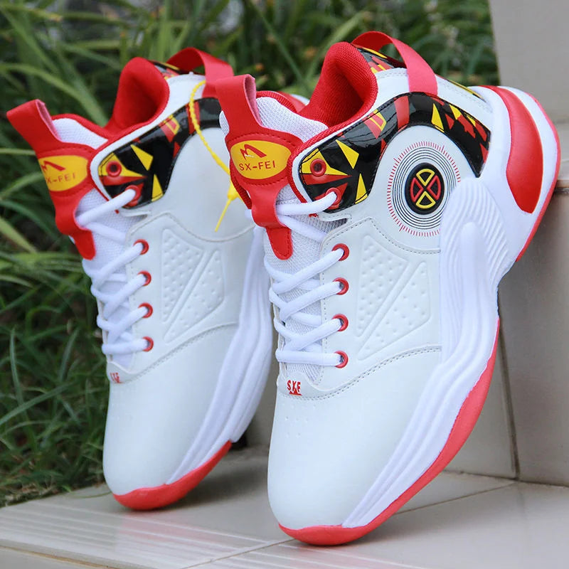 Men’s High-Top Basketball Shoes – Leather, Non-Slip, Cushioned Outdoor Sneakers