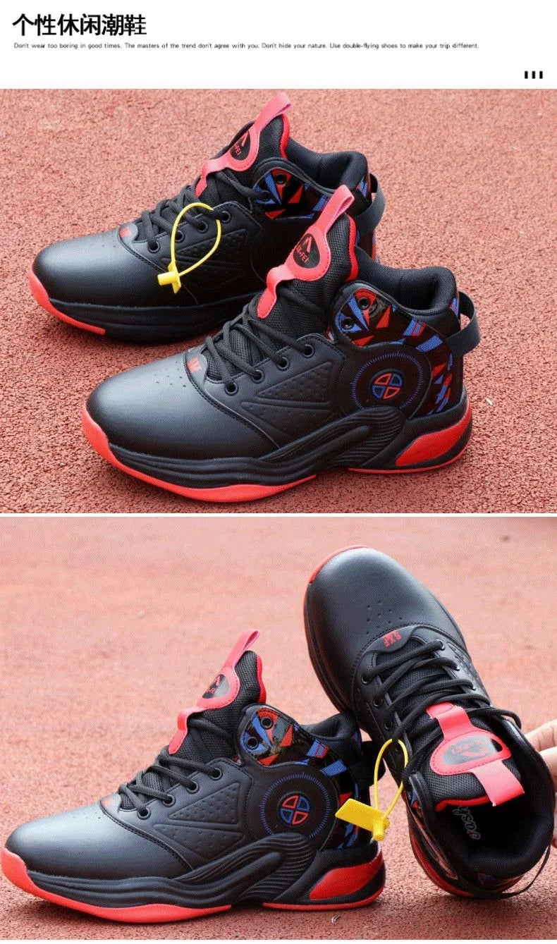 Men’s High-Top Basketball Shoes – Leather, Non-Slip, Cushioned Outdoor Sneakers