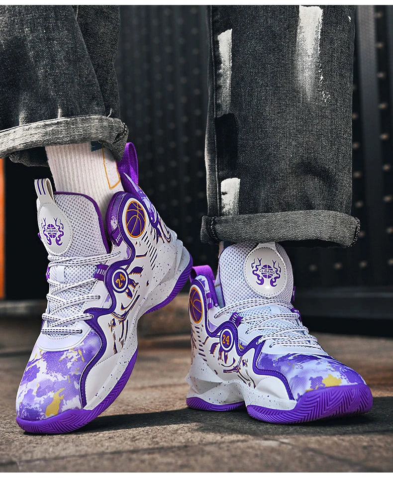 Men’s Basketball Shoes – Non-Slip, Breathable Outdoor Sneakers with Graffiti Design