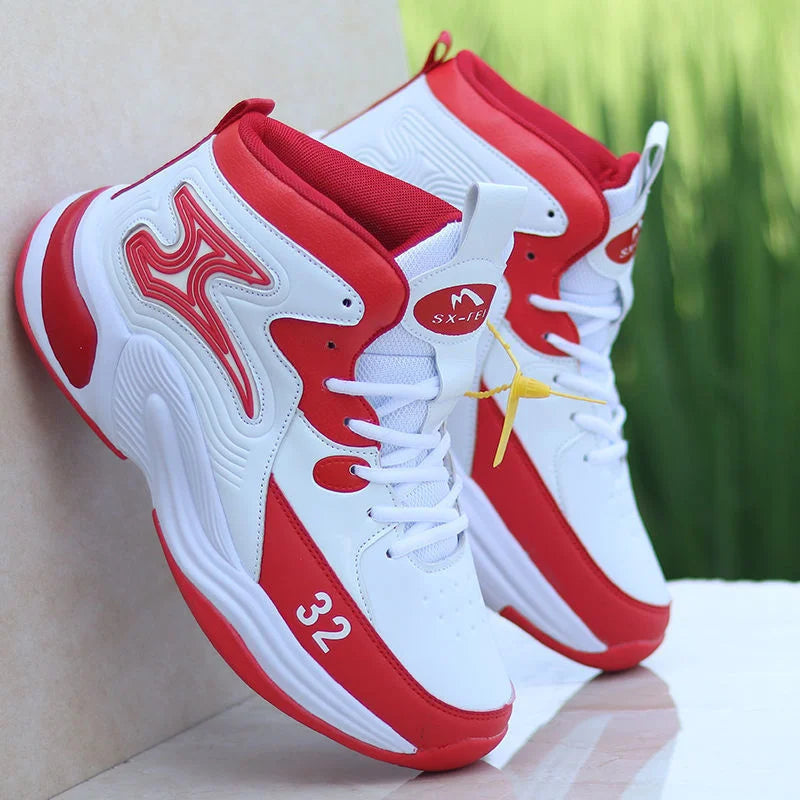 Men’s High-Top Basketball Shoes – Leather, Non-Slip, Cushioned Outdoor Sneakers