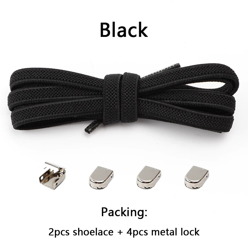 4Pcs No Tie Shoelaces Metal Buckles Elastic for Sneakers One Size Fits All Adult Quick Laces Lazy Sport Rubber Shoestrings