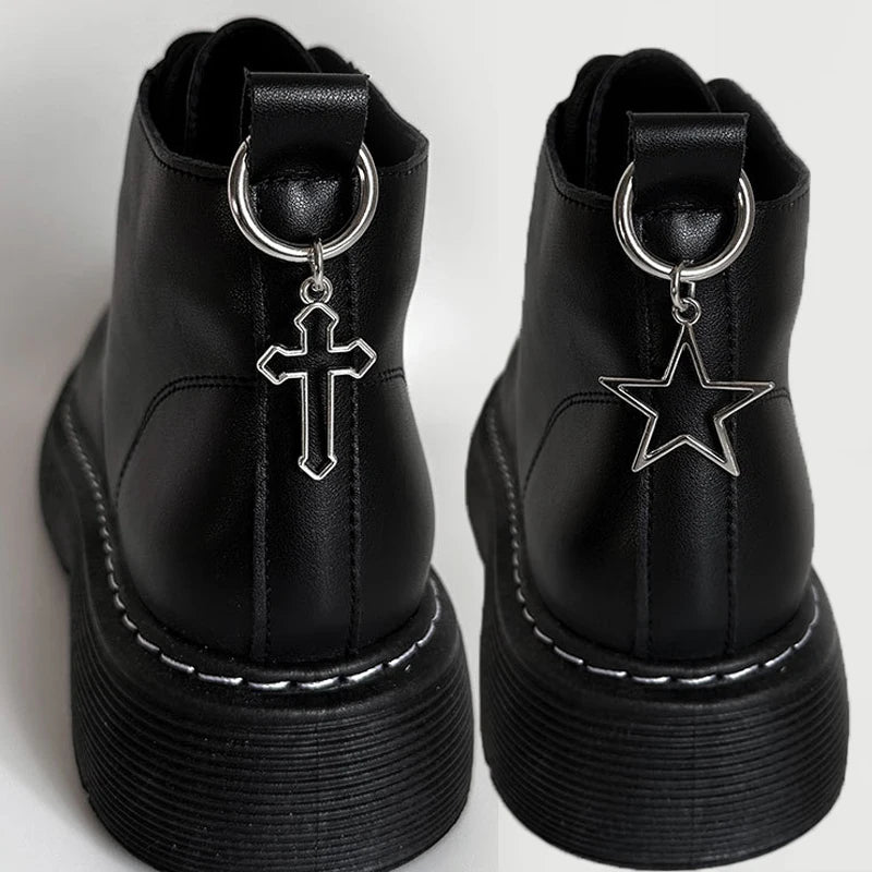 2PCS Hollow Big Stars Hearts Pendant Martin Boots Shoes Buckles Decoration Metal Snap Hook Shoes Accessories Y2K Party Jewelry