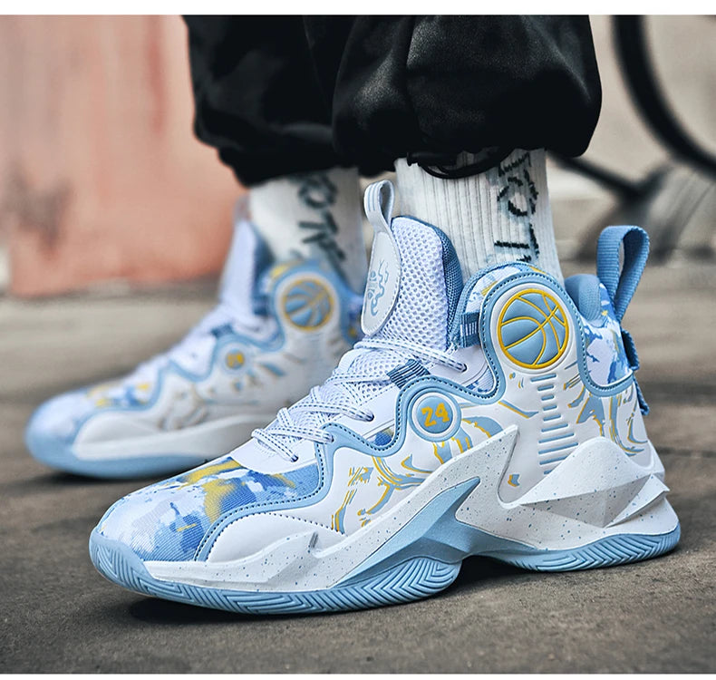 Men’s Basketball Shoes – Non-Slip, Breathable Outdoor Sneakers with Graffiti Design
