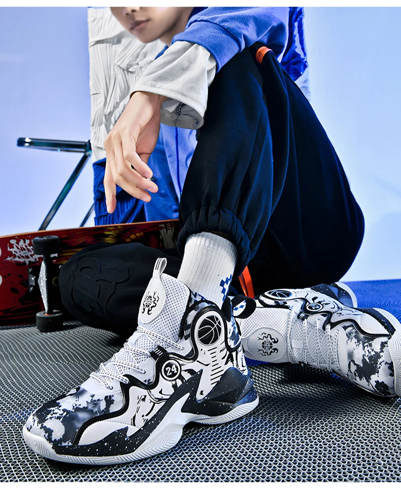 Men’s Basketball Shoes – Non-Slip, Breathable Outdoor Sneakers with Graffiti Design
