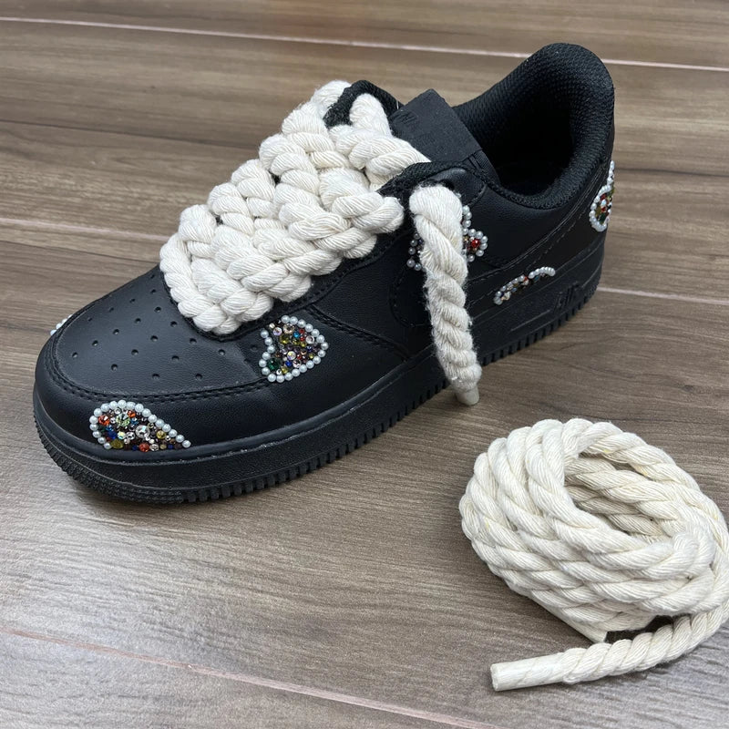 2 pair/set Vintage DIY Linen Cotton Weaving Style Bold Shoelaces Low-top Canvas Green Shoes laces Women Men Shoelaces Dropship