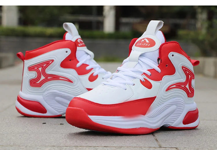 Men’s High-Top Basketball Shoes – Leather, Non-Slip, Cushioned Outdoor Sneakers