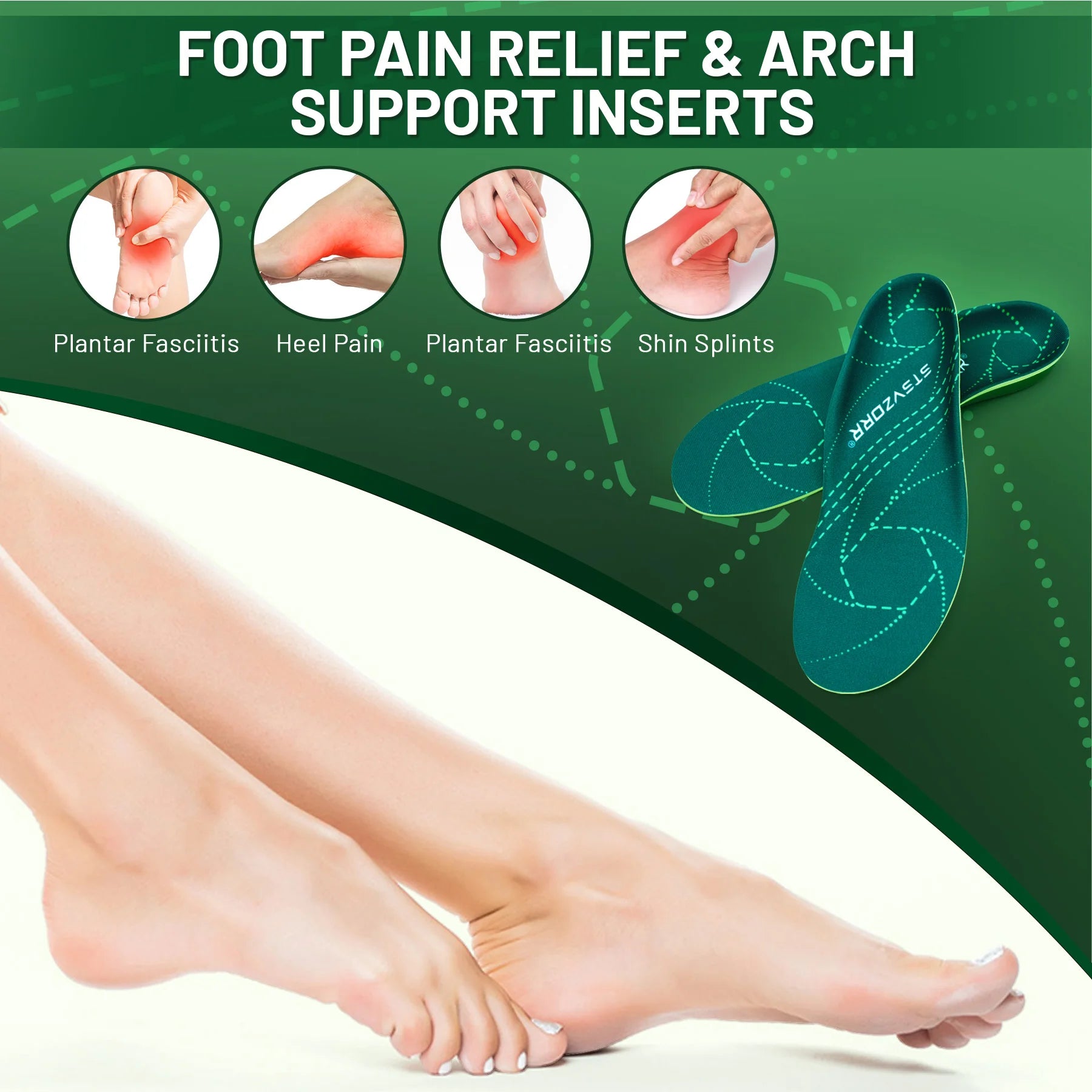 Plantar Fasciitis Relief Orthopedic Sport Insole Flat Foot High Arch Support Men Women Work Orthotic Insert Shoe Sneaker Sole