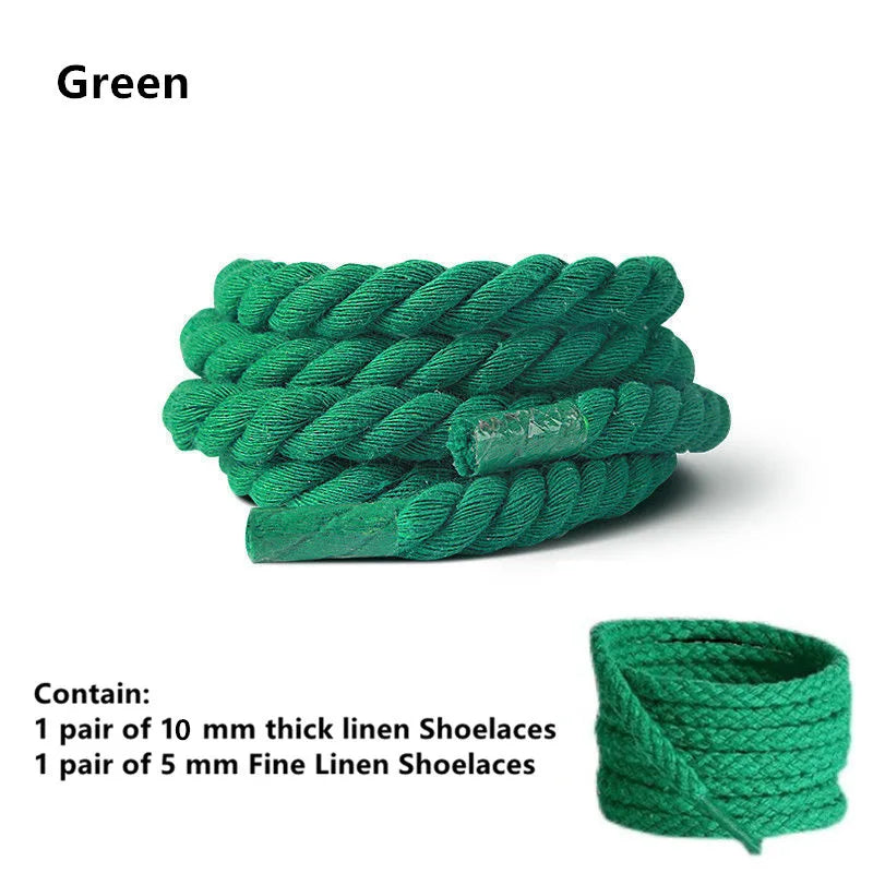 2 pair/set Vintage DIY Linen Cotton Weaving Style Bold Shoelaces Low-top Canvas Green Shoes laces Women Men Shoelaces Dropship