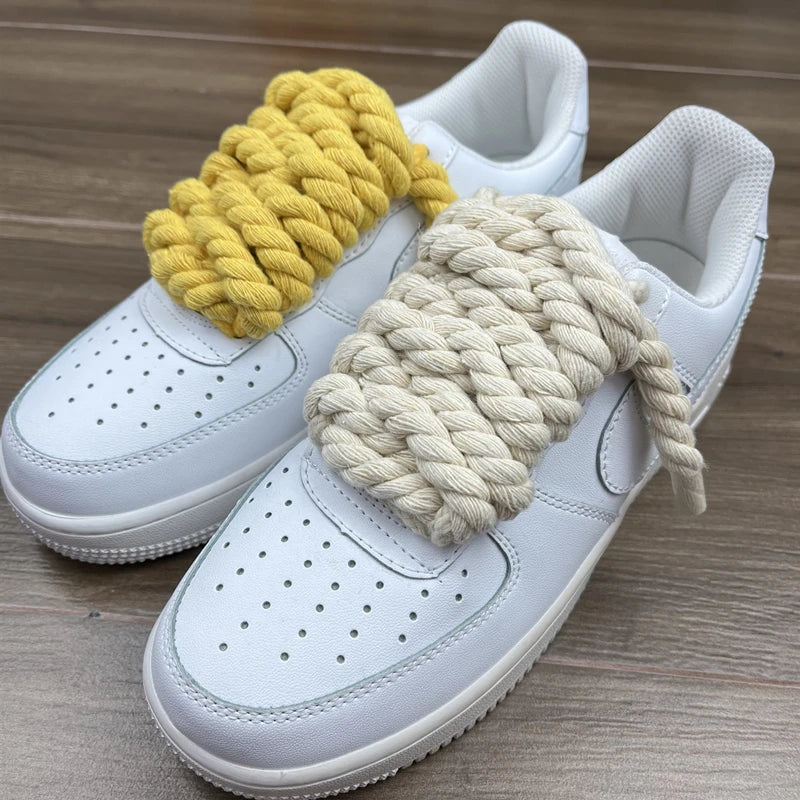 2 pair/set Vintage DIY Linen Cotton Weaving Style Bold Shoelaces Low-top Canvas Green Shoes laces Women Men Shoelaces Dropship