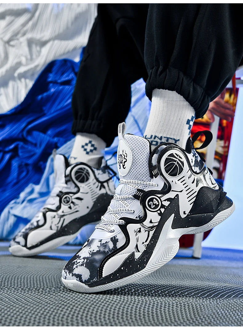 Men’s Basketball Shoes – Non-Slip, Breathable Outdoor Sneakers with Graffiti Design