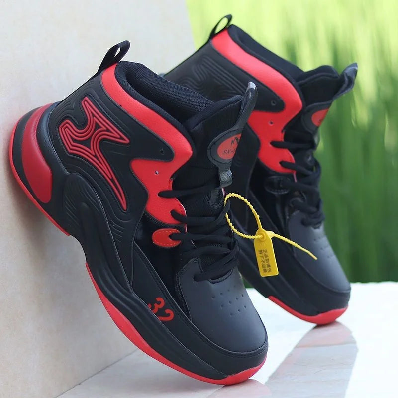 Men’s High-Top Basketball Shoes – Leather, Non-Slip, Cushioned Outdoor Sneakers