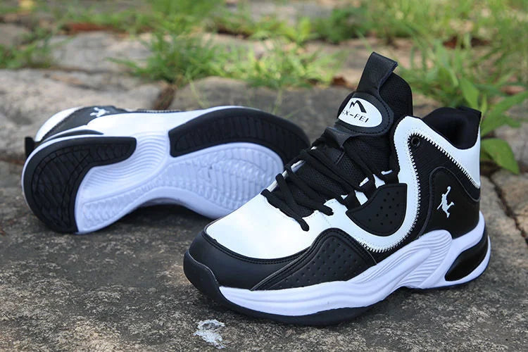 Men’s High-Top Basketball Shoes – Leather, Non-Slip, Cushioned Outdoor Sneakers