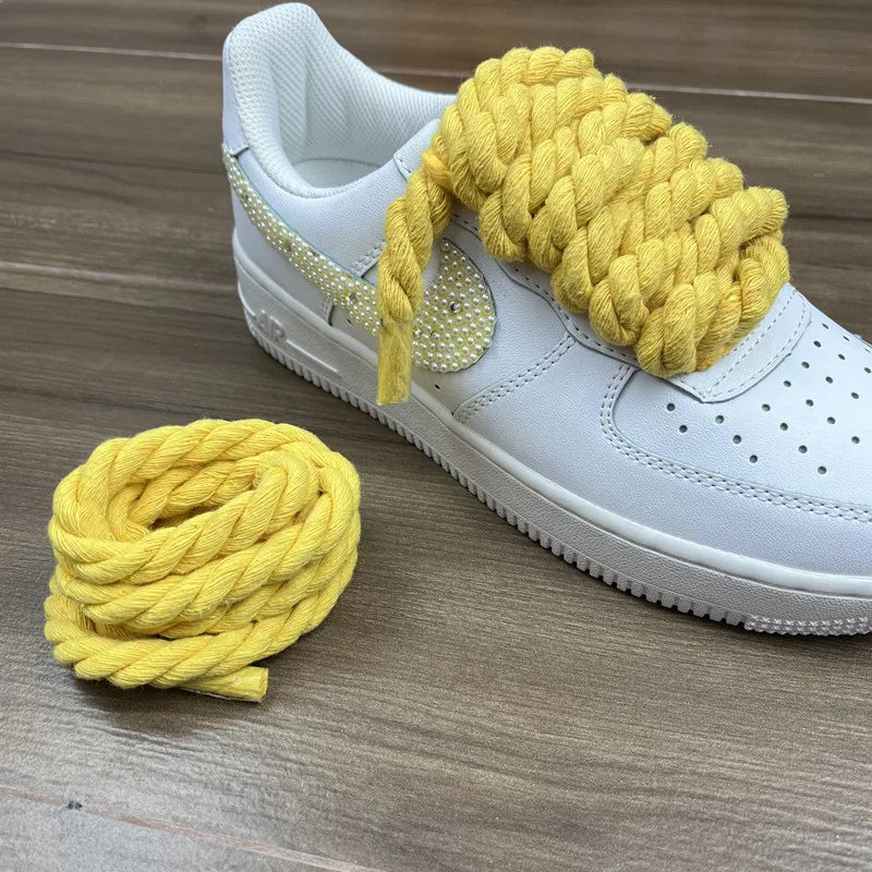2 pair/set Vintage DIY Linen Cotton Weaving Style Bold Shoelaces Low-top Canvas Green Shoes laces Women Men Shoelaces Dropship
