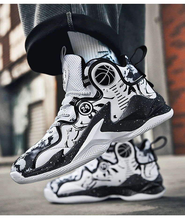Men’s Basketball Shoes – Non-Slip, Breathable Outdoor Sneakers with Graffiti Design