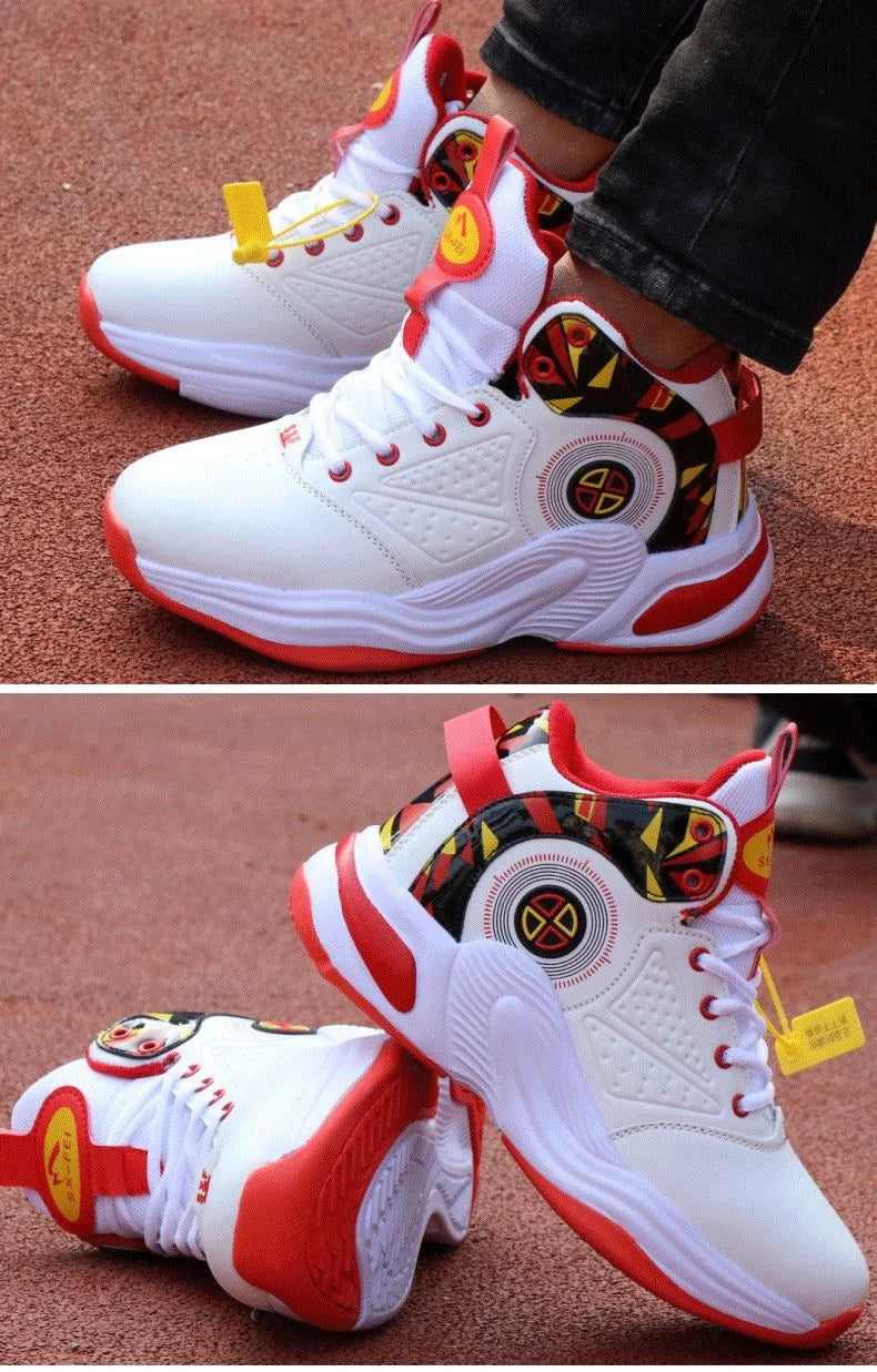 Men’s High-Top Basketball Shoes – Leather, Non-Slip, Cushioned Outdoor Sneakers